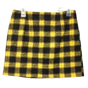 Forever 21 Plaid Flannel Mini Skirt Lined Fitted Checked Yellow Black Womens M